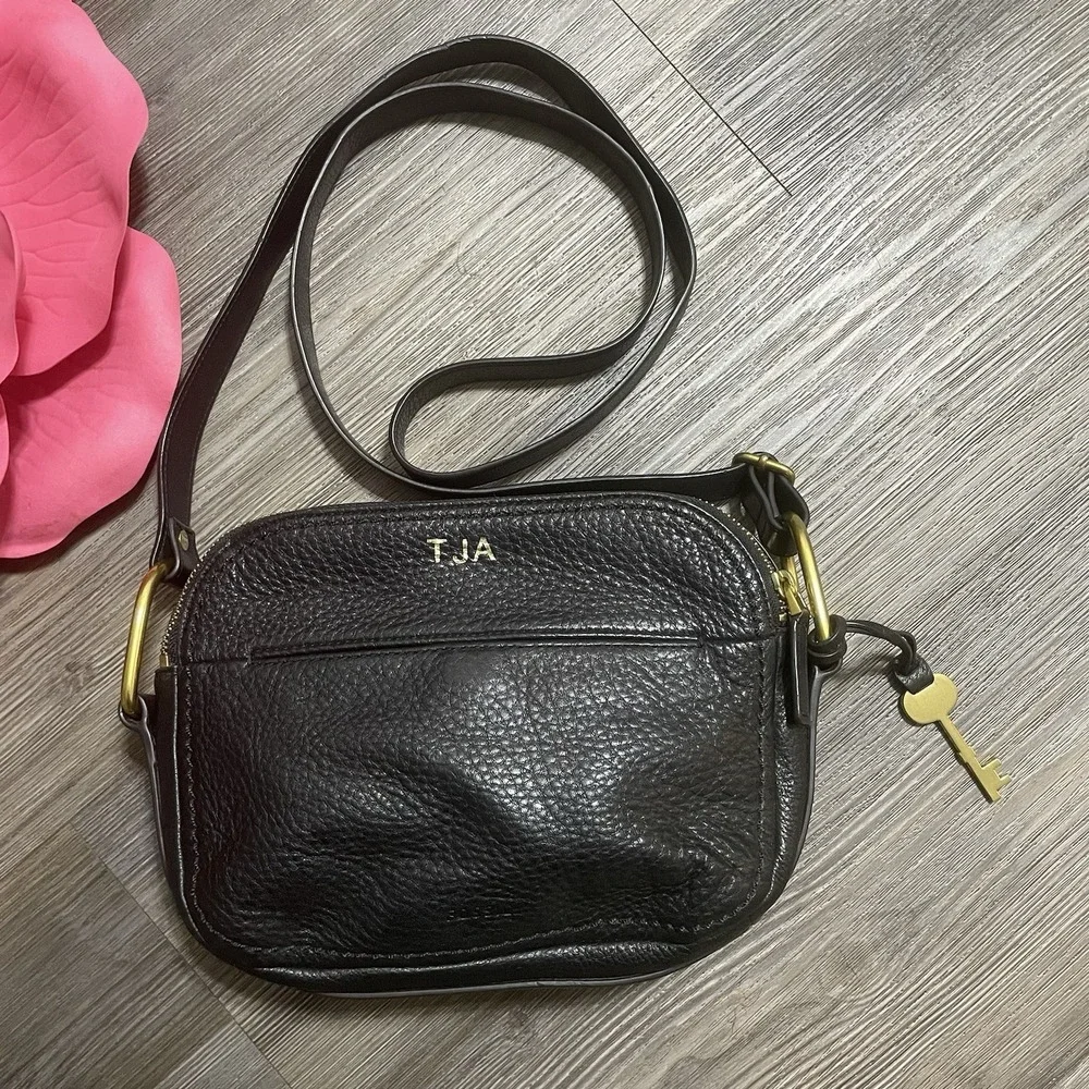 FOSSIL Elle Cheetah Camera‎ Crossbody Bag Cowhide Calf Hair Leather Monogram